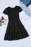 Black White Ruffle Dress Smocked Flowy Mini Dress for Women LC2210934-2