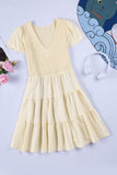 Beige White Ruffle Dress Smocked Flowy Mini Dress for Women LC2210934-15