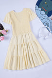 Beige White Ruffle Dress Smocked Flowy Mini Dress for Women LC2210934-15