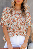 Women's Puff Sleeve T-Shirts Casual Floral Smocked Blouse