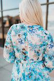 LC6111091-4-S, LC6111091-4-M, LC6111091-4-L, LC6111091-4-XL, Sky Blue Women's Wrap V Neck Floral Long Sleeve Maxi Dress with Slit