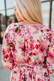 LC6111091-10-S, LC6111091-10-M, LC6111091-10-L, LC6111091-10-XL, Pink Women's Wrap V Neck Floral Long Sleeve Maxi Dress with Slit