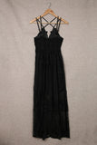 Black White Maxi Dress Lace Crisscross Backless Cocktail Party Maxi Long Dress LC619278-2