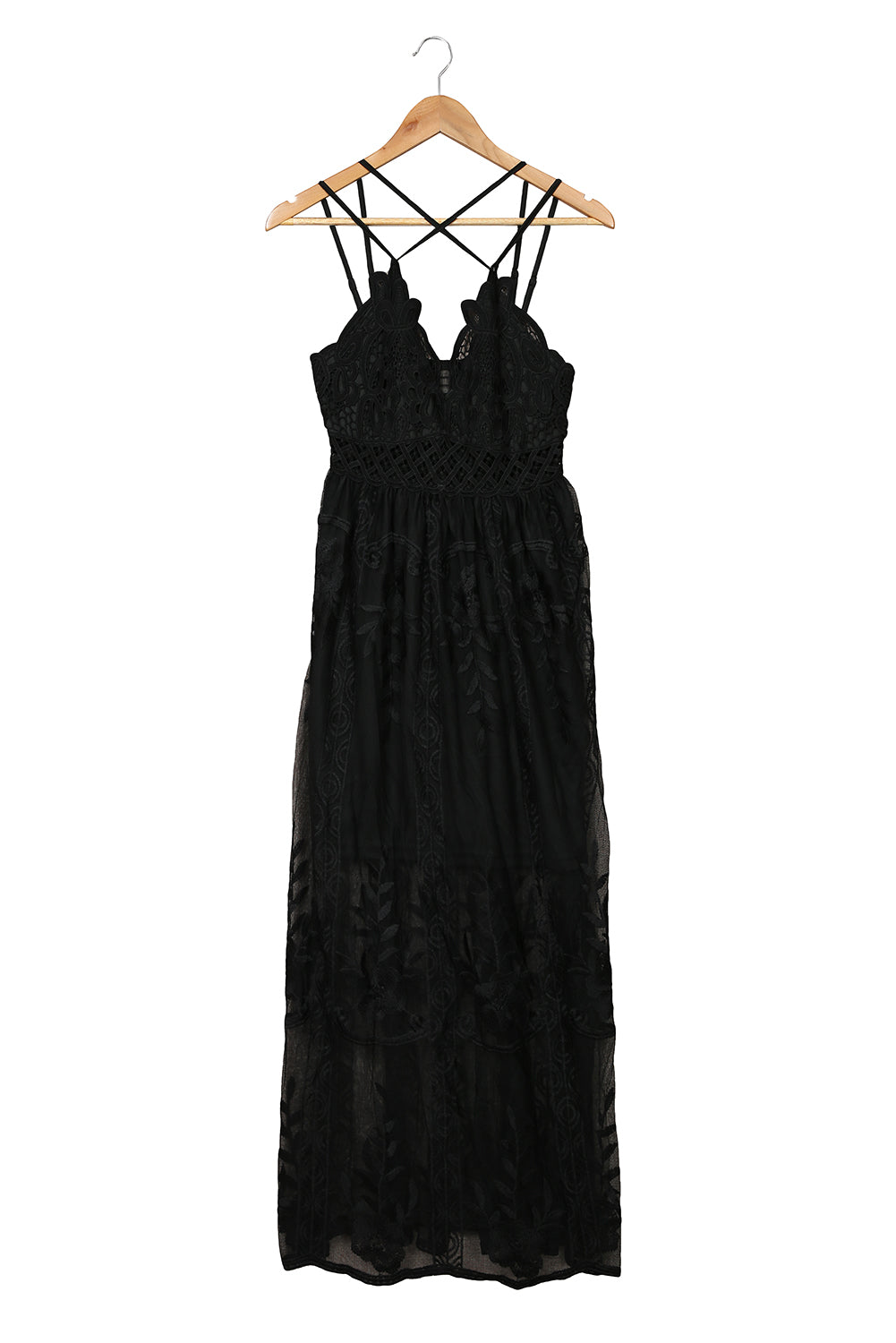 Black White Maxi Dress Lace Crisscross Backless Cocktail Party Maxi Long Dress LC619278-2