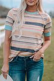 Womens Multicolor Stripes Crew Neck T Shirt