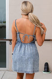 Sky Blue Womens Slip Denim Dress Empire Waist Backless Mini Dress LC2211409-4