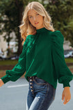 LC25115398-9-S, LC25115398-9-M, LC25115398-9-L, LC25115398-9-XL, LC25115398-9-2XL, Green Mock Neck Puff Long Sleeve Blouses Chiffon Casual Loose Shirts Tops