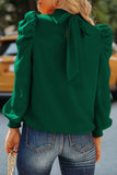 LC25115398-9-S, LC25115398-9-M, LC25115398-9-L, LC25115398-9-XL, LC25115398-9-2XL, Green Mock Neck Puff Long Sleeve Blouses Chiffon Casual Loose Shirts Tops