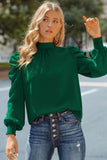 LC25115398-9-S, LC25115398-9-M, LC25115398-9-L, LC25115398-9-XL, LC25115398-9-2XL, Green Mock Neck Puff Long Sleeve Blouses Chiffon Casual Loose Shirts Tops