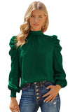 LC25115398-9-S, LC25115398-9-M, LC25115398-9-L, LC25115398-9-XL, LC25115398-9-2XL, Green Mock Neck Puff Long Sleeve Blouses Chiffon Casual Loose Shirts Tops