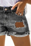 Black Women's Ripped Raw Hem High Waisted Distressed Summer Denim Shorts LC783970-2