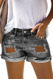 Black Women's Ripped Raw Hem High Waisted Distressed Summer Denim Shorts LC783970-2