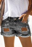 Black Women's Ripped Raw Hem High Waisted Distressed Summer Denim Shorts LC783970-2