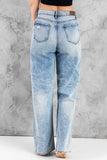 Sky Blue Women's Loose Hollow-out Denim Pants Distressed Wide Leg Jeans LC787114-4