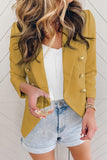 LC852062-7-S, LC852062-7-M, LC852062-7-L, LC852062-7-XL, LC852062-7-2XL, Yellow Double Breasted Casual Blazer Draped Open Front Cardigans Jacket Work Suit