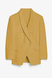 LC852062-7-S, LC852062-7-M, LC852062-7-L, LC852062-7-XL, LC852062-7-2XL, Yellow Double Breasted Casual Blazer Draped Open Front Cardigans Jacket Work Suit