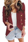 LC852062-3-S, LC852062-3-M, LC852062-3-L, LC852062-3-XL, LC852062-3-2XL, Red Double Breasted Casual Blazer Draped Open Front Cardigans Jacket Work Suit