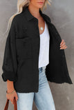 Black Womens Overdsizd Distressed Fringe Trim Denim Jacket LC854103-2
