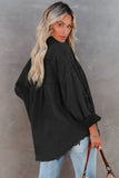 Black Womens Overdsizd Distressed Fringe Trim Denim Jacket LC854103-2