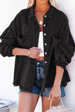 Black Womens Overdsizd Distressed Fringe Trim Denim Jacket LC854103-2