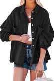 Black Womens Overdsizd Distressed Fringe Trim Denim Jacket LC854103-2