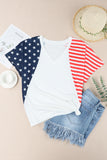 White 4th of July Shirts for Women V Neck US Stars and Stripes Tee LC25215200-1