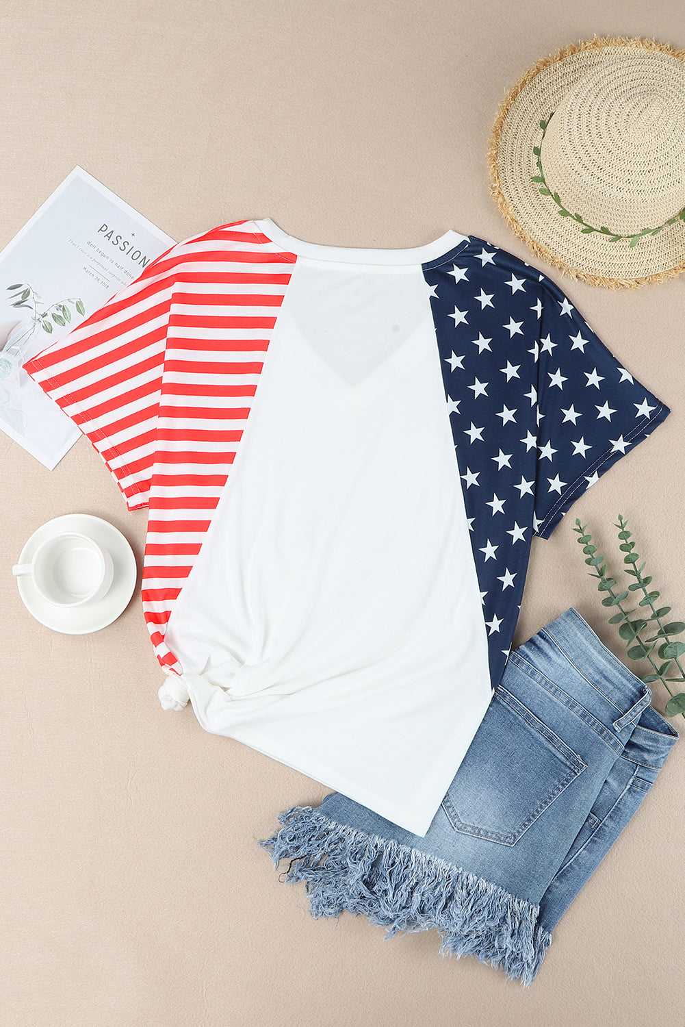 White 4th of July Shirts for Women V Neck US Stars and Stripes Tee LC25215200-1