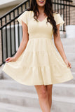 Beige White Ruffle Dress Smocked Flowy Mini Dress for Women LC2210934-15