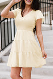 Beige White Ruffle Dress Smocked Flowy Mini Dress for Women LC2210934-15