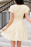 Beige White Ruffle Dress Smocked Flowy Mini Dress for Women LC2210934-15