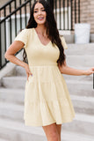 Beige White Ruffle Dress Smocked Flowy Mini Dress for Women LC2210934-15