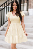 Beige White Ruffle Dress Smocked Flowy Mini Dress for Women LC2210934-15