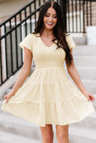 Beige White Ruffle Dress Smocked Flowy Mini Dress for Women LC2210934-15