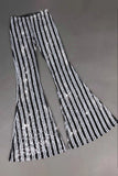 LC77253-11-S, LC77253-11-M, LC77253-11-L, LC77253-11-XL, LC77253-11-2XL, Gray Sequin Stripe High Waist Flare Pants