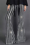 LC77253-11-S, LC77253-11-M, LC77253-11-L, LC77253-11-XL, LC77253-11-2XL, Gray Sequin Stripe High Waist Flare Pants