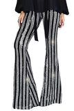 LC77253-11-S, LC77253-11-M, LC77253-11-L, LC77253-11-XL, LC77253-11-2XL, Gray Sequin Stripe High Waist Flare Pants