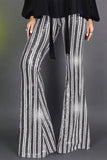 LC77253-13-S, LC77253-13-M, LC77253-13-L, LC77253-13-XL, LC77253-13-2XL, Silver Sequin Stripe High Waist Flare Pants