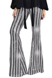 LC77253-13-S, LC77253-13-M, LC77253-13-L, LC77253-13-XL, LC77253-13-2XL, Silver Sequin Stripe High Waist Flare Pants