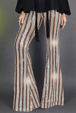 LC77253-18-S, LC77253-18-M, LC77253-18-L, LC77253-18-XL, LC77253-18-2XL, Apricot Sequin Stripe High Waist Flare Pants