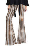 LC77253-18-S, LC77253-18-M, LC77253-18-L, LC77253-18-XL, LC77253-18-2XL, Apricot Sequin Stripe High Waist Flare Pants