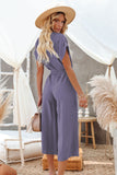 LC643609-8-S, LC643609-8-M, LC643609-8-L, LC643609-8-XL, LC643609-8-2XL, Purple Women's Casual Long Pants Romper V Neck Pocketed Jumpsuit