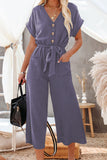 LC643609-8-S, LC643609-8-M, LC643609-8-L, LC643609-8-XL, LC643609-8-2XL, Purple Women's Casual Long Pants Romper V Neck Pocketed Jumpsuit