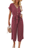 LC643609-6-S, LC643609-6-M, LC643609-6-L, LC643609-6-XL, LC643609-6-2XL, Rose Women's Casual Long Pants Romper V Neck Pocketed Jumpsuit