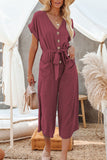 LC643609-6-S, LC643609-6-M, LC643609-6-L, LC643609-6-XL, LC643609-6-2XL, Rose Women's Casual Long Pants Romper V Neck Pocketed Jumpsuit