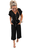 LC643609-2-S, LC643609-2-M, LC643609-2-L, LC643609-2-XL, LC643609-2-2XL, Black Women's Casual Long Pants Romper V Neck Pocketed Jumpsuit