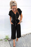 LC643609-2-S, LC643609-2-M, LC643609-2-L, LC643609-2-XL, LC643609-2-2XL, Black Women's Casual Long Pants Romper V Neck Pocketed Jumpsuit