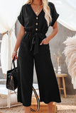 LC643609-2-S, LC643609-2-M, LC643609-2-L, LC643609-2-XL, LC643609-2-2XL, Black Women's Casual Long Pants Romper V Neck Pocketed Jumpsuit