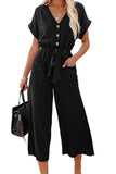 LC643609-2-S, LC643609-2-M, LC643609-2-L, LC643609-2-XL, LC643609-2-2XL, Black Women's Casual Long Pants Romper V Neck Pocketed Jumpsuit