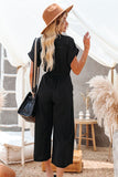 LC643609-2-S, LC643609-2-M, LC643609-2-L, LC643609-2-XL, LC643609-2-2XL, Black Women's Casual Long Pants Romper V Neck Pocketed Jumpsuit