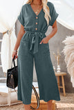 LC643609-5-S, LC643609-5-M, LC643609-5-L, LC643609-5-XL, LC643609-5-2XL, Blue Women's Casual Long Pants Romper V Neck Pocketed Jumpsuit